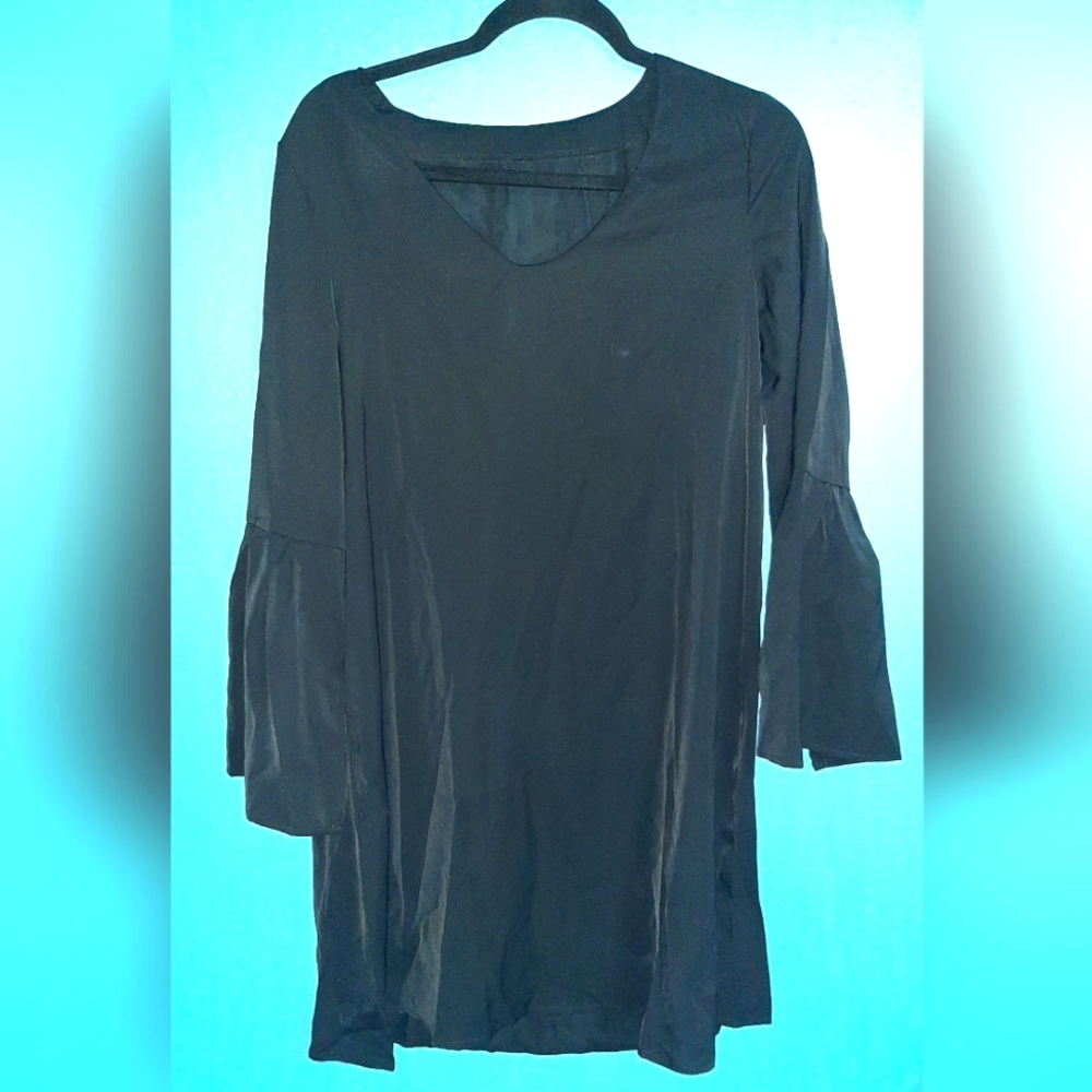 SHein black bell sleeve dress